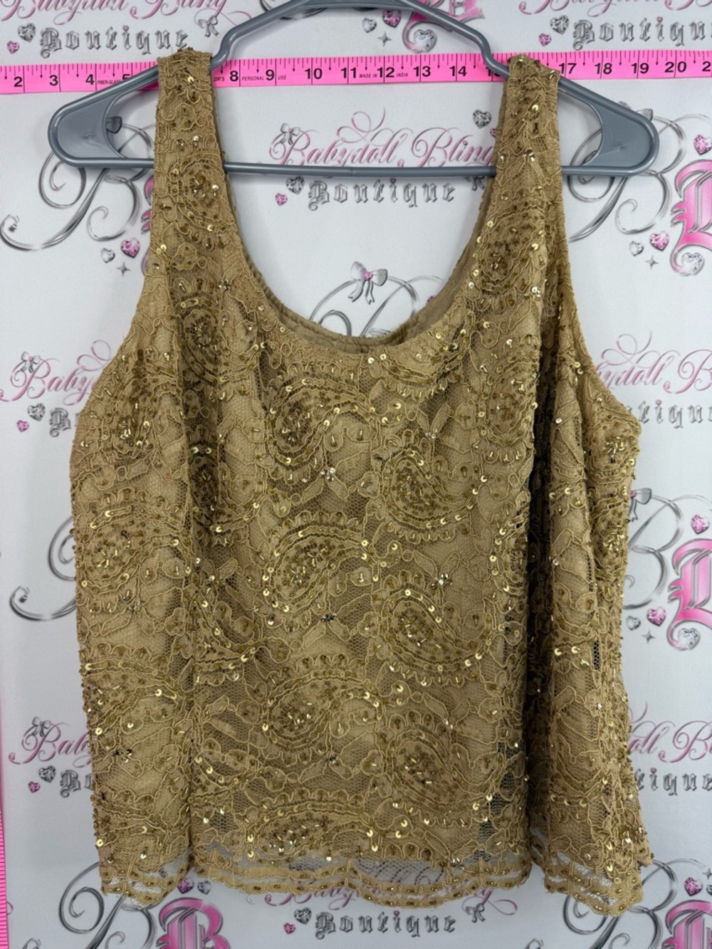 Windsmoor tank top sparkly shiny shimmer Gold Sequin Lace Tank Top
